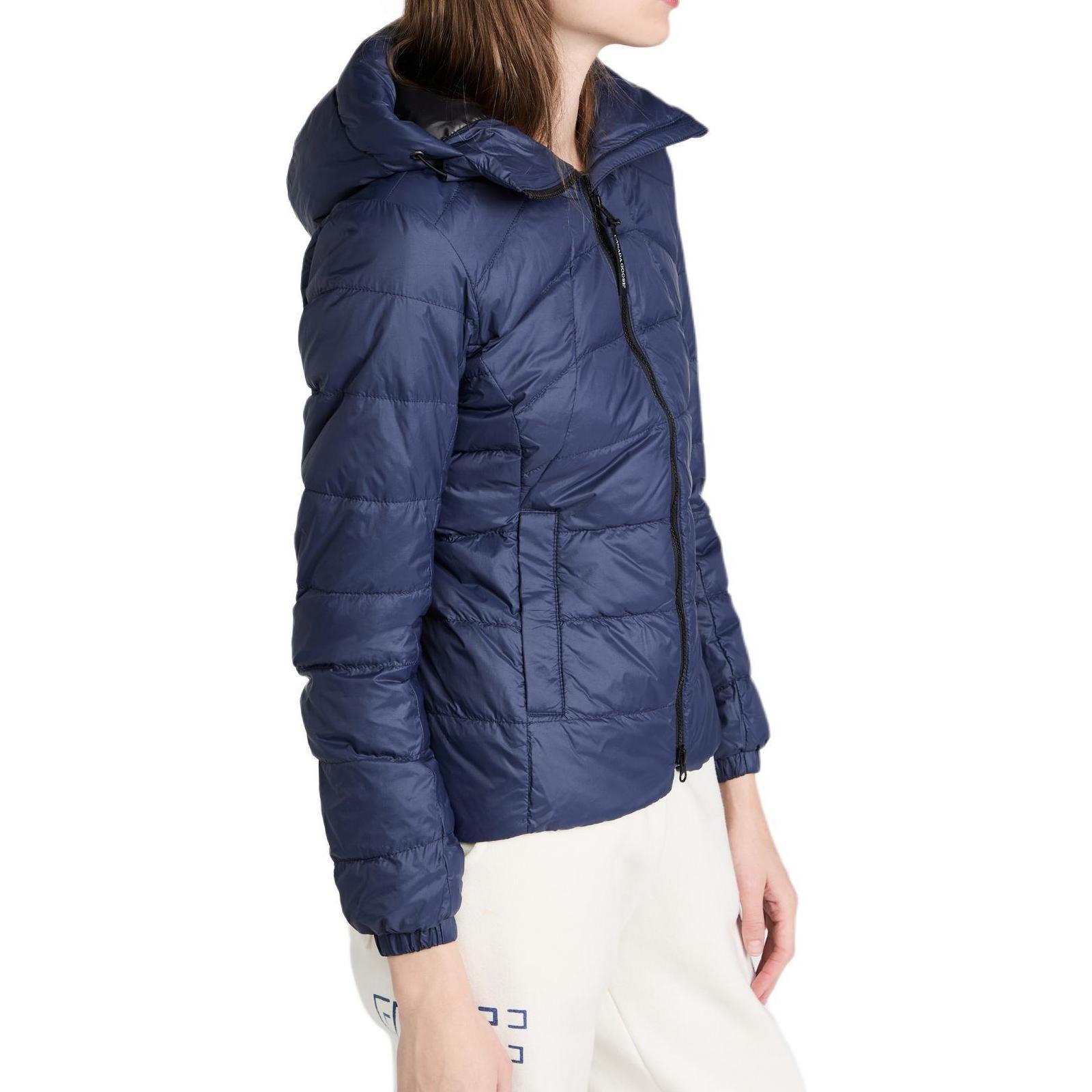 Purchase (Women) Canada Goose Abbott Red Patch Navy Blue Hooded Down Jacket 2220L-63