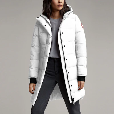 (Women) Canada Goose Alliston White Hooded Down Jacket 5077L-433 Details for (Women) Canada Goose Alliston White Hooded Down Jacket 5077L-433