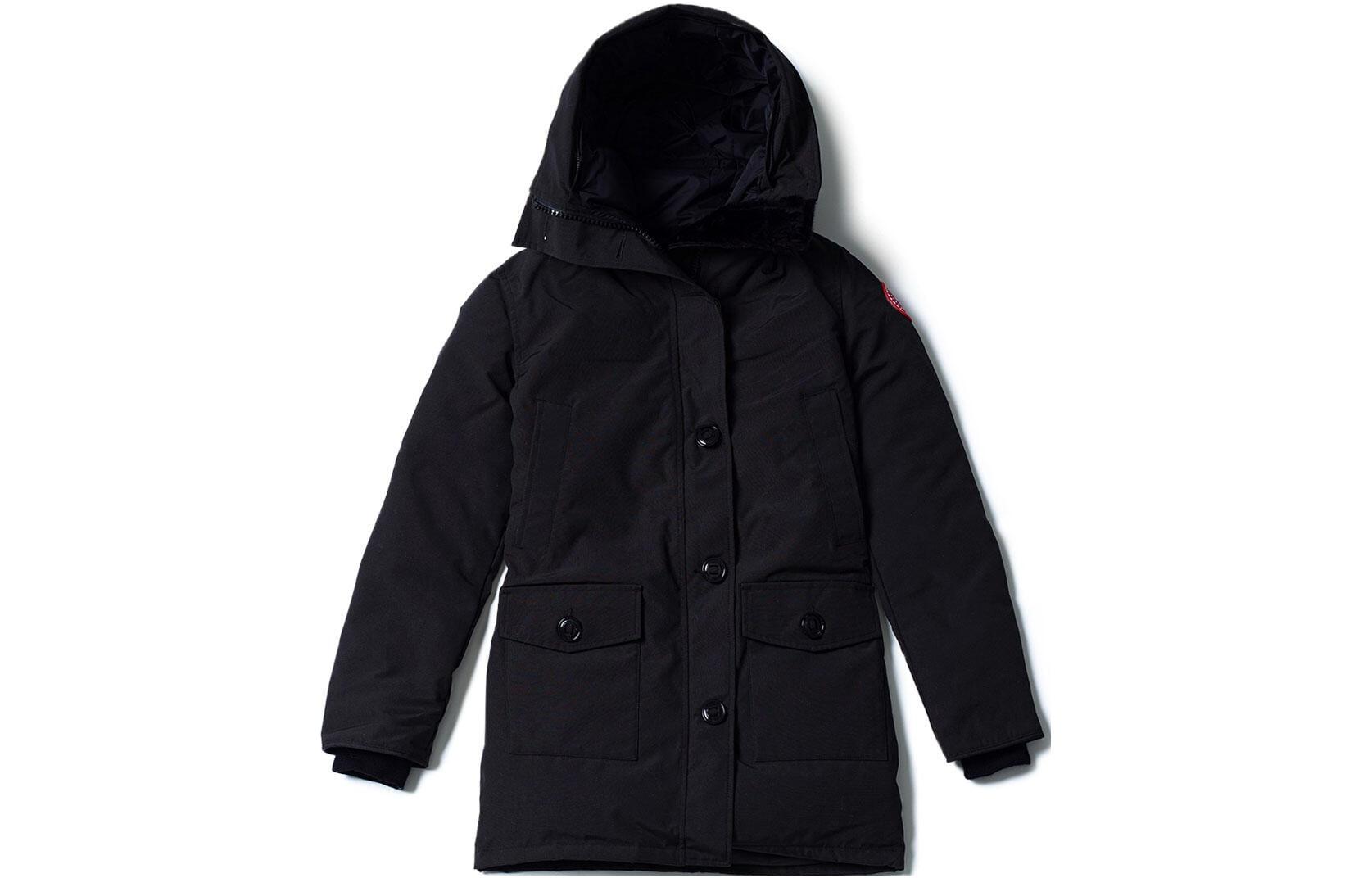 Lookbook (Women) Canada Goose Bronte FW22  Black Mid-Length Down Jacket with Fur Hood. 2603JL-61