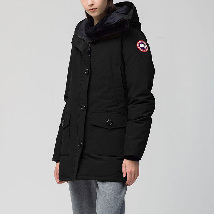 Purchase (Women) Canada Goose Bronte FW22  Black Mid-Length Down Jacket with Fur Hood. 2603JL-61