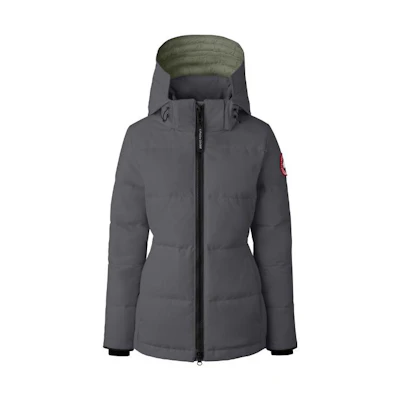 (Women) Canada Goose Chelsea FW22 Short Down Parka Deep Gray with Red Logo Patch. 3804W2-1351