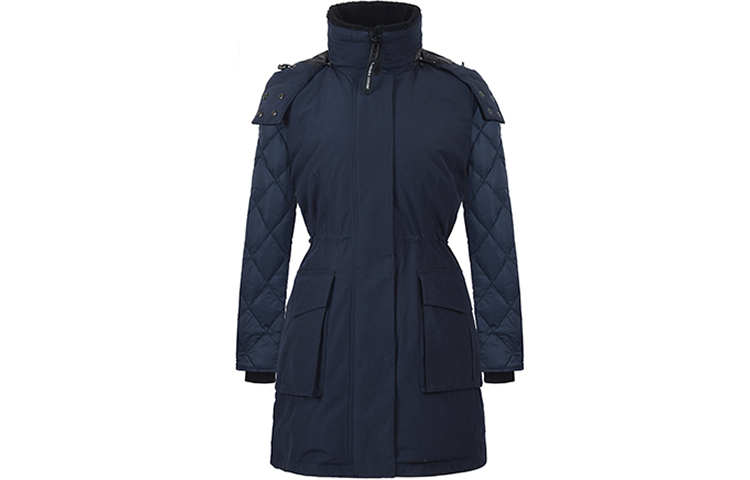 (Women) Canada Goose Elwin Mid-Length Hooded Down Jacket Navy Blue. 3205L-646