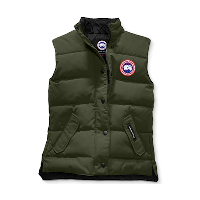 (Women) Canada Goose Freestyle Military Green Down Vest with Red Logo Patch. 2832L-49