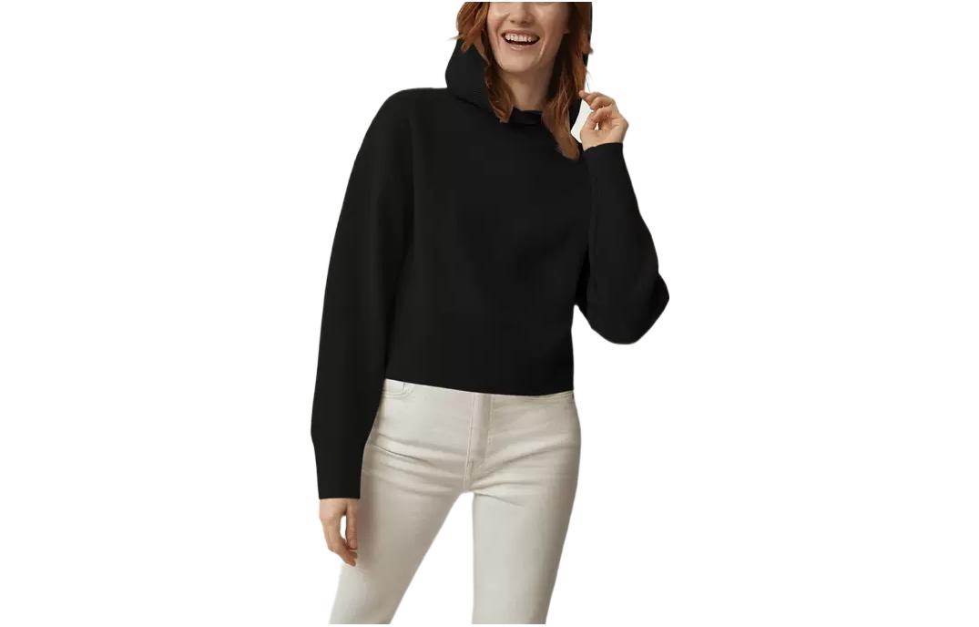 Order (Women) Canada Goose FW22  Black Solid Knit Hoodie Long Sleeve Sweater. 7071W-61