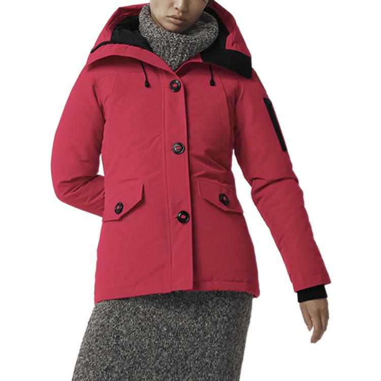 Lookbook (Women) Canada Goose FW22 Everleigh  Red Hooded Down Coat with Badge Patch. 2530L-11