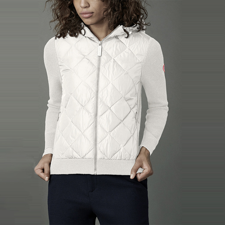 Lookbook (Women) Canada Goose HyBridge Puffer White Knit Quilted Down Jacket Red Label 6800L-467