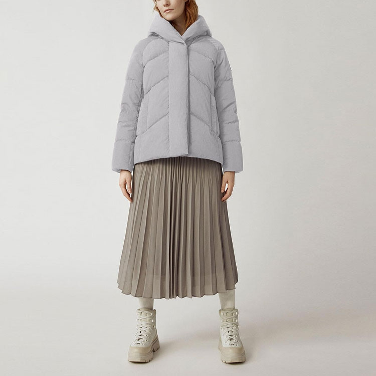 Shop (Women) Canada Goose Marlow FW22  Moonlight Grey Down Jacket with Logo Hood. 3904W-439