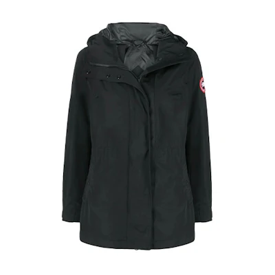 (Women) Canada Goose Minden Black Solid Color Hooded Long Sleeve Jacket. 2423L-61