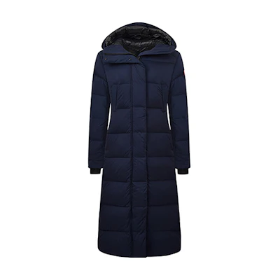 (Women) Canada Goose Navy Blue Long Parka Down Jacket with Hood Casual Style 5088L-63