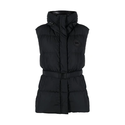(Women) Canada Goose Rayla Black Label Logo Patch Hooded Vest - Black. 8813W-61