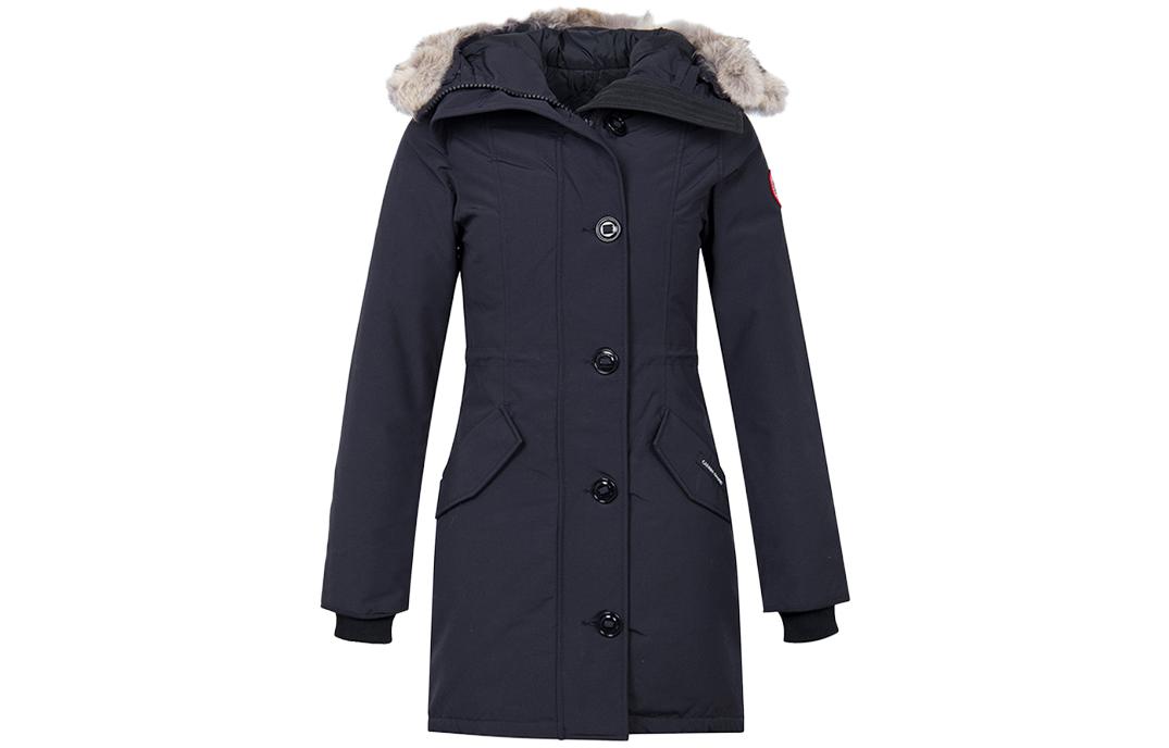 (Women) Canada Goose Rossclair  Logo Patch Zip Hooded Parka Jacket Navy 2580L-NAVY