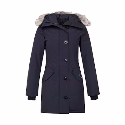 (Women) Canada Goose Rossclair Logo Patch Zip Hooded Parka Jacket Navy 2580L-NAVY