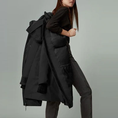 (W) 加拿大鵝 Sherbrooke 黑色派克大衣附紅標 3821L-61 1