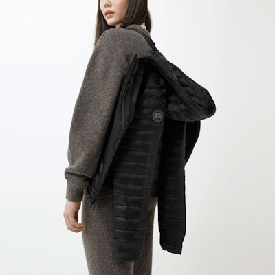 (W) Canada Goose Jaket Hoodie Down Roxboro Hitam SS21 2225LB-61 Details for (W) Canada Goose Jaket Hoodie Down Roxboro Hitam SS21 2225LB-61