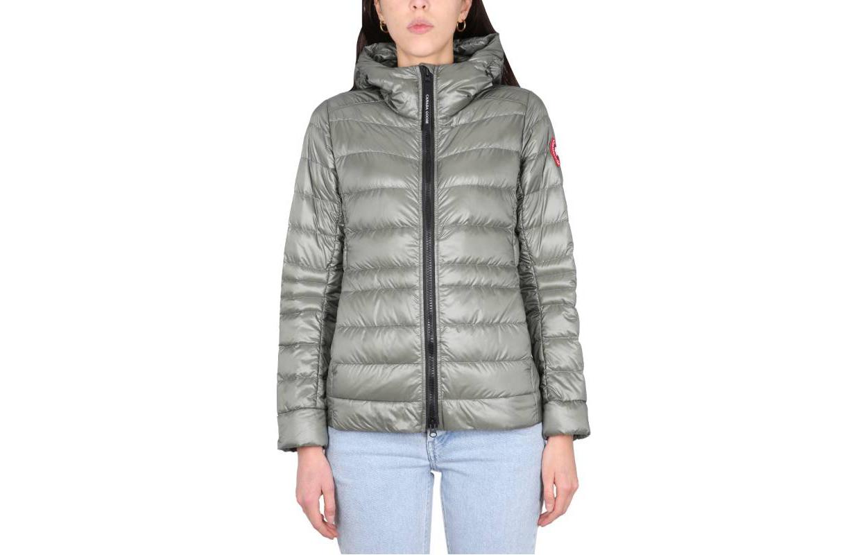 Order (W) 加拿大鹅 SS23 绿色轻型短款羽绒夹克带标志补丁。 2242W-852
