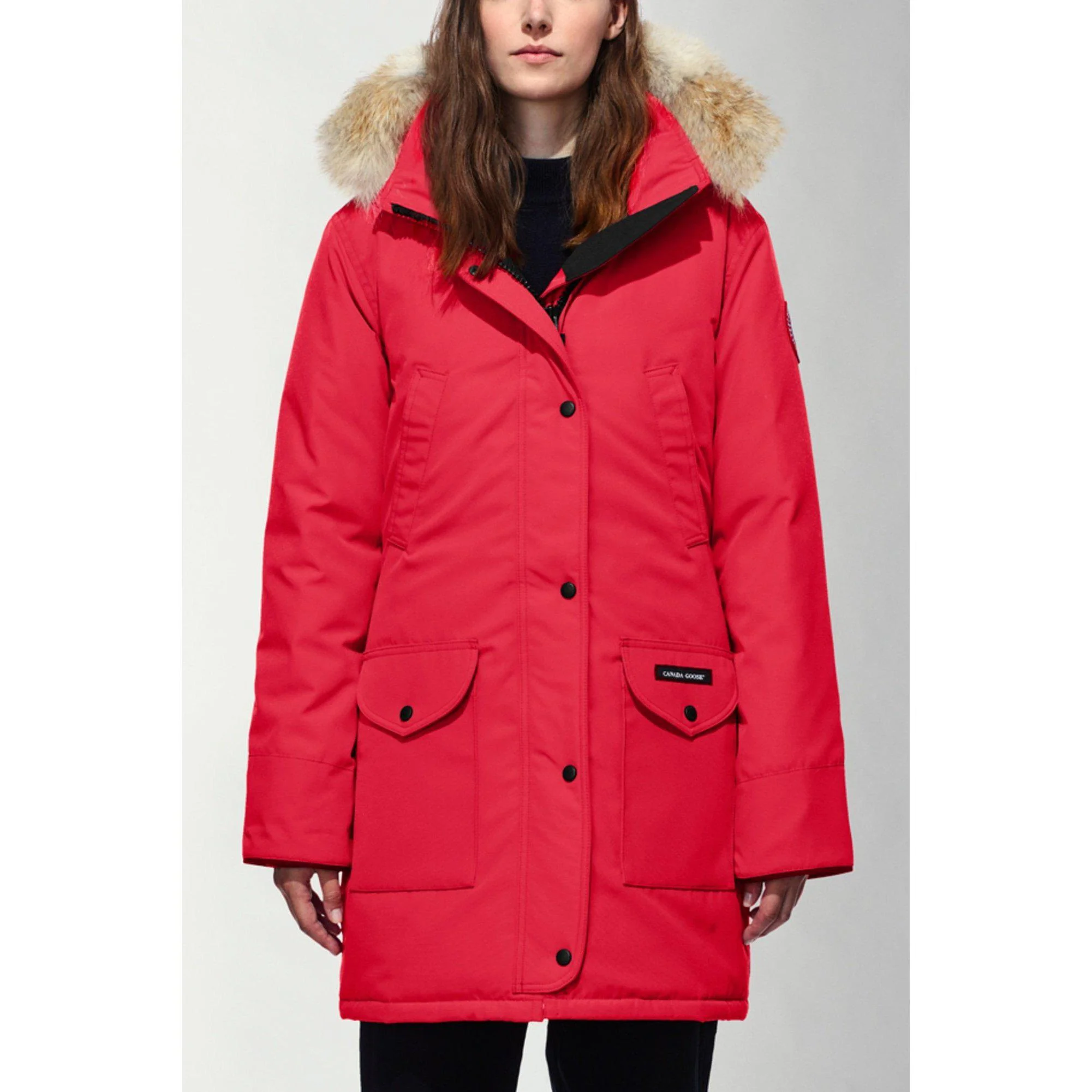 Sizing (W) 加拿大鵝 Trillium 紅色連帽冬季外套，防風防水羽絨服 6660L-11