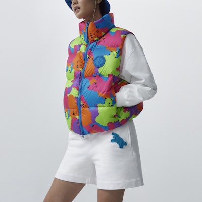 (Women) Canada Goose x Paola Pivi SS23 Cartoon Print Logo Down Vest. 1100WPB1-1636 Details for (Women) Canada Goose x Paola Pivi SS23 Cartoon Print Logo Down Vest. 1100WPB1-1636