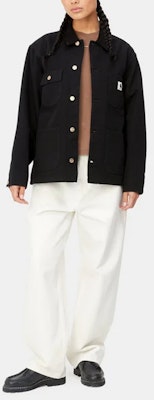 (W) Chaqueta de mezclilla negra Carhartt WIP con estampado de logo minimalista. I031570-00E-02 Details for (W) Chaqueta de mezclilla negra Carhartt WIP con estampado de logo minimalista. I031570-00E-02