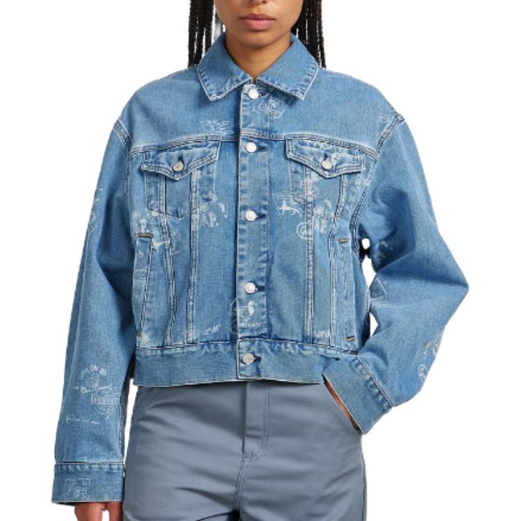 (Women) Carhartt WIP  Blue Letter Print Collared Short Jacket. I033744-2LN-35