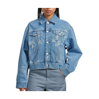 (Women) Carhartt WIP Blue Letter Print Collared Short Jacket. I033744-2LN-35
