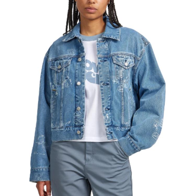 (Women) Carhartt WIP  Blue Letter Print Collared Short Jacket. I033744-2LN-35 圖 3