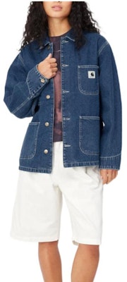 (Women) Carhartt WIP Blue Loose Fit Multi-Pocket Denim Jacket. I031923-01-06 Details for (Women) Carhartt WIP Blue Loose Fit Multi-Pocket Denim Jacket. I031923-01-06