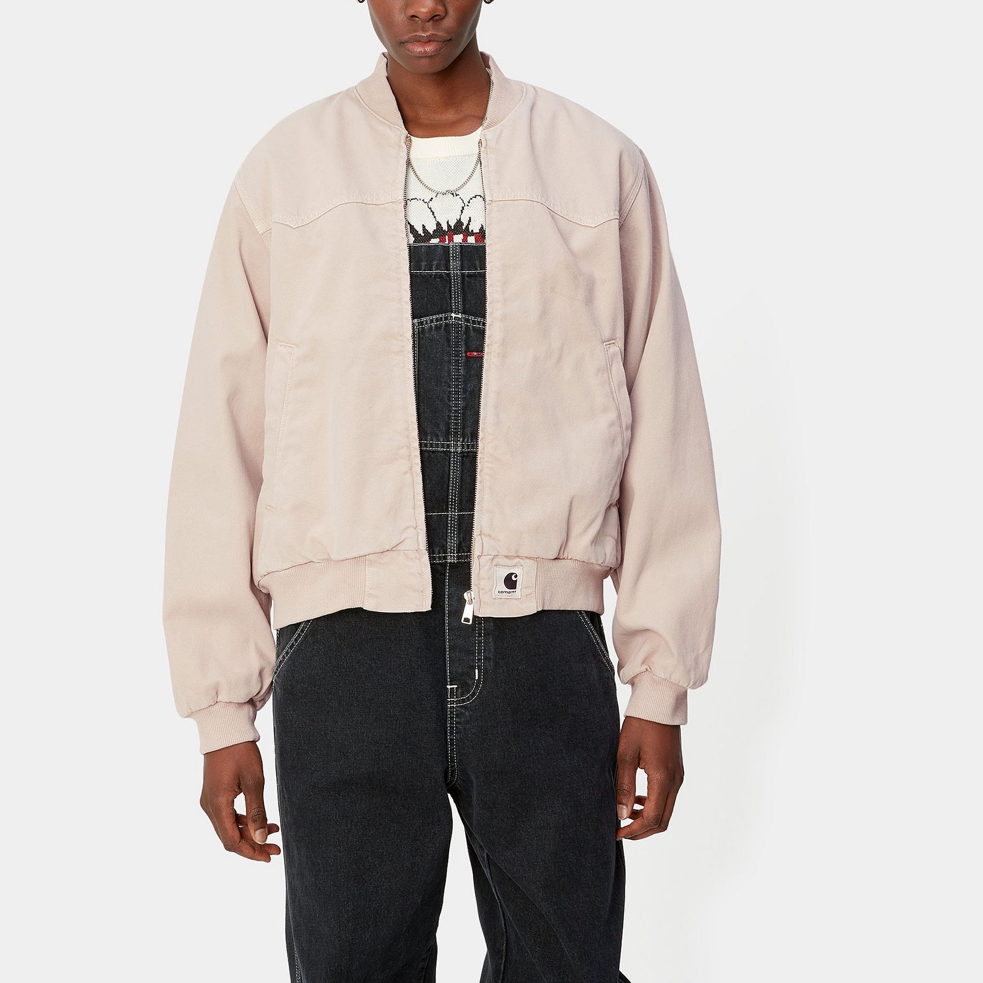 Shop (W) Carhartt WIP OG Santa Fe Bomber Beige Jacket - Desain Kerah Baseball SS24. I033154-1YC-4J