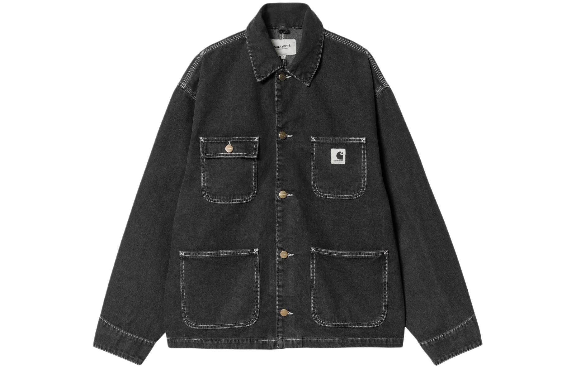 Order (W) Carhartt WIP Jaket Denim Hitam Washed - Lengan Panjang, Kancing Depan. I031923-89-06