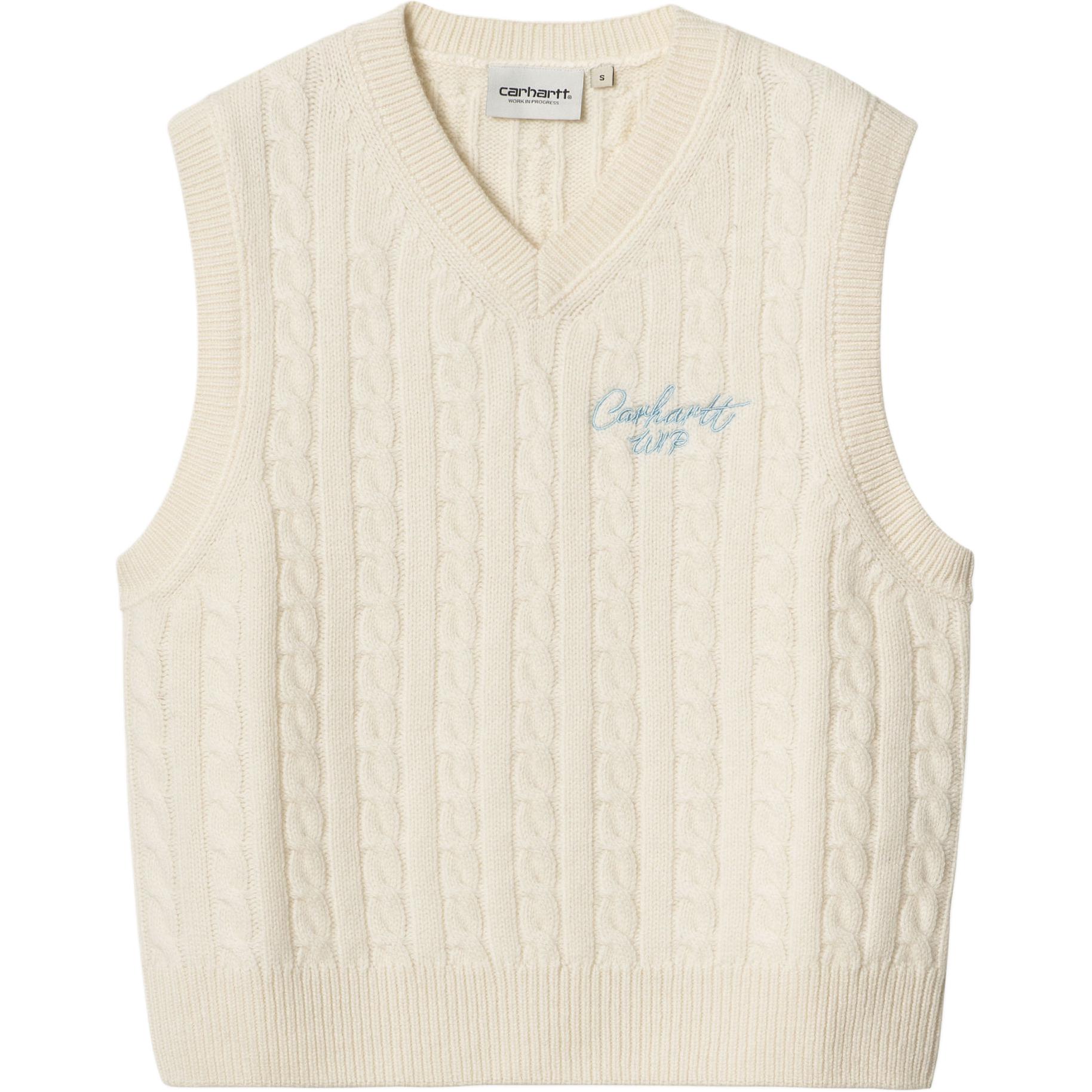 (Women) Carhartt WIP Signature Cable Knit Logo Vest Natural Color Sleeveless Sweater. I033882-2JH-XX