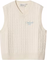 (Women) Carhartt WIP Signature Cable Knit Logo Vest Natural Color Sleeveless Sweater. I033882-2JH-XX (Women) Carhartt WIP Signature Cable Knit Logo Vest Natural Color Sleeveless Sweater. I033882-2JH-XX