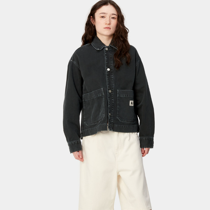 Shop (W) Carhartt WIP SS24 Garrison Chaqueta Negra Abrigo Camisa de Manga Larga. I033349-89-4J