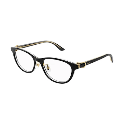 (Women) Cartier Black Oval Acetate Optical Glasses with Decorative Temples. CT0456OJ