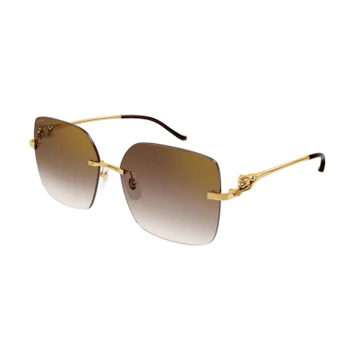 (Women) Cartier Gold Metal Butterfly Sunglasses with Side Logo. CT0359S002