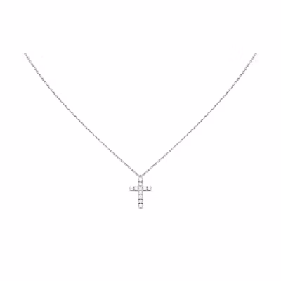 (Women) Cartier Cross Pendant 18K White Gold Necklace Silver. B7221700