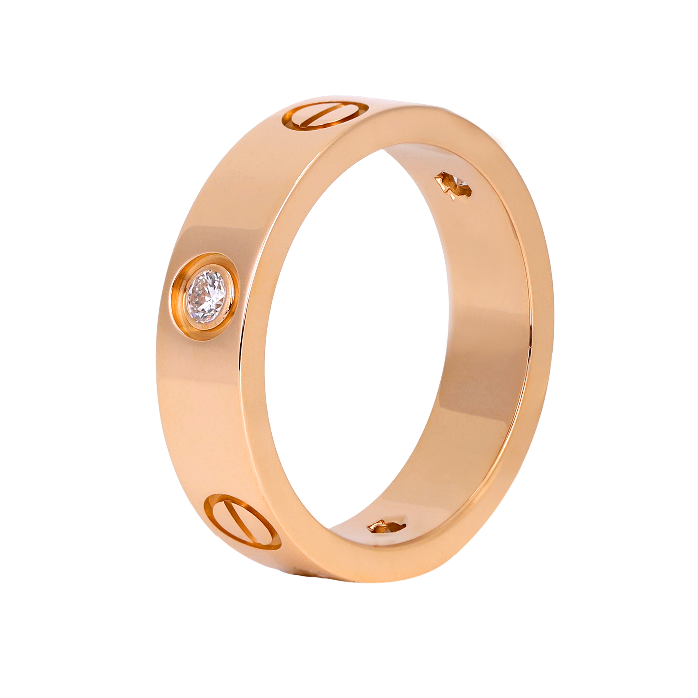(Women) Cartier LOVE 18K Rose Gold Ring 5.5mm Wide with 3 Diamonds for Women. B4087500