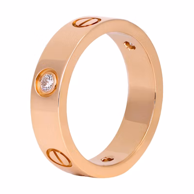 (Women) Cartier LOVE 18K Rose Gold Ring 5.5mm Wide with 3 Diamonds for Women. B4087500