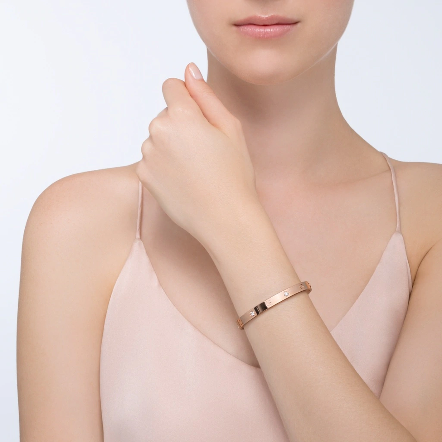 Sizing (W) 卡地亞LOVE 18K玫瑰金鑲4顆鑽石手鐲 珠寶 B6036017