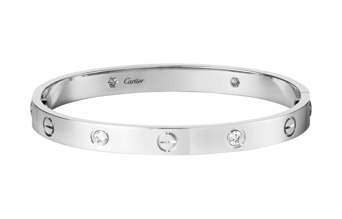 Order (W) Cartier LOVE 手鐲 18K白金四鑽寬版 女款 B6035817