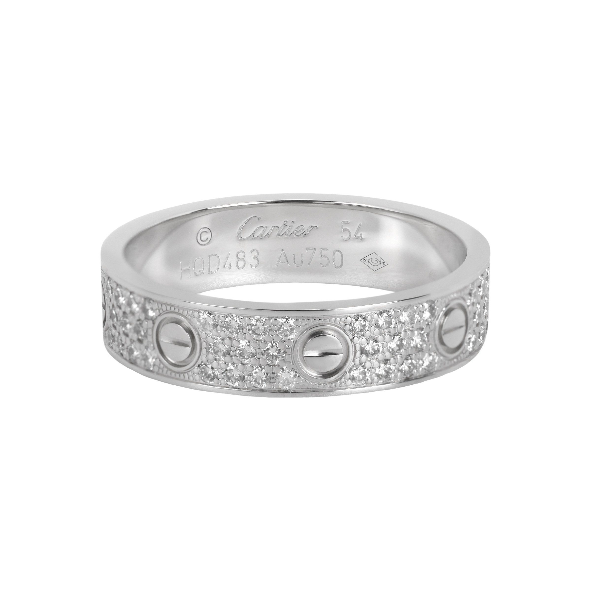 (Women) Cartier Love Ring 18K White Gold Full Diamond Wedding Band for Women White B4083400