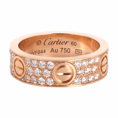 (Women) Cartier LOVE Ring Rose Gold 18K Full Diamond 6.5mm Jewelry. B4087600