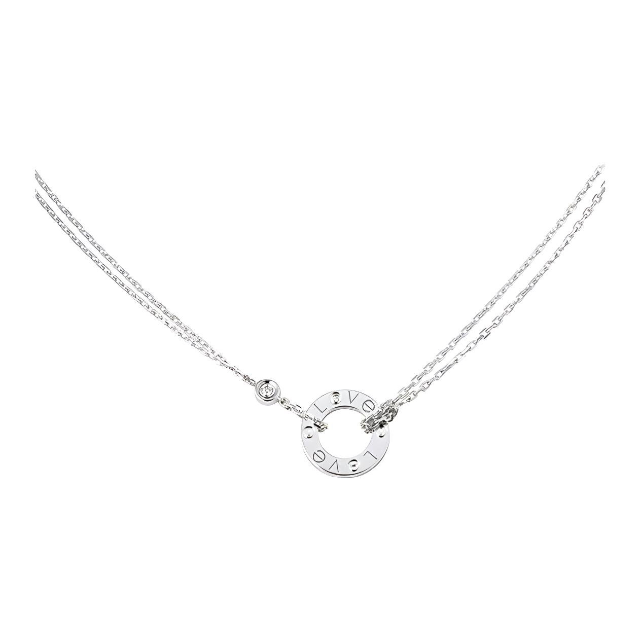 (Women) Cartier Love Series Classic Logo Round Pendant Necklace 18K White Gold for Women B7219400