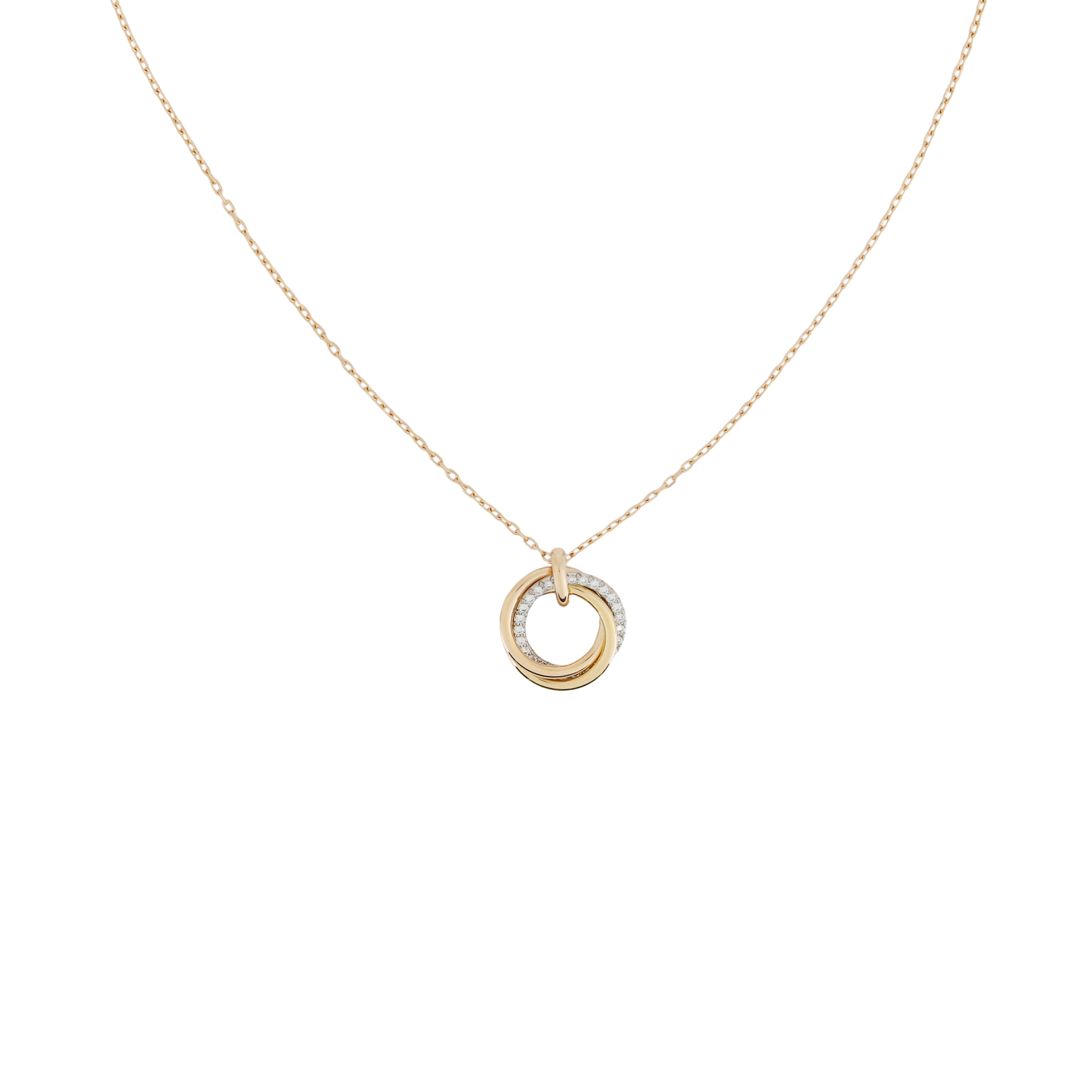 (Women) Cartier Trinity Necklace 18K Rose Gold Triple Ring Full Diamond for Women. B7224586