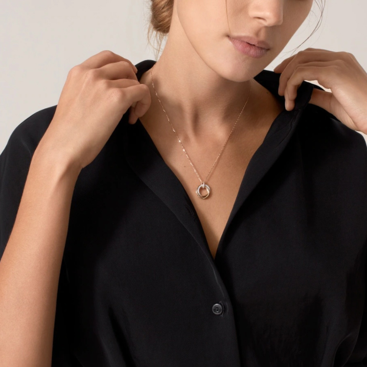 (Women) Cartier Trinity Necklace 18K Rose Gold Triple Ring Full Diamond for Women. B7224586 圖 3