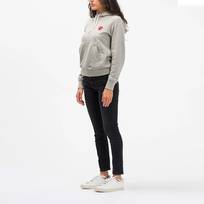 (Women) CDG Play Black Heart Logo Hoodie Grey by Comme des Garçons. AZ-T169-051-1 Details for (Women) CDG Play Black Heart Logo Hoodie Grey by Comme des Garçons. AZ-T169-051-1