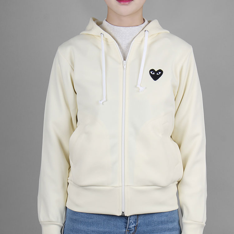 Shop (Women) CDG Play Black Heart Logo Zip-Up Hoodie Women’s Off-White by Comme des Garçons. AZ-T253-051-3