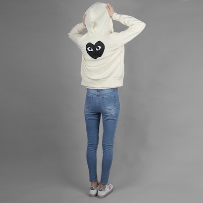 (Women) CDG Play Black Heart Logo Zip-Up Hoodie Women’s Off-White by Comme des Garçons. AZ-T253-051-3 Details for (Women) CDG Play Black Heart Logo Zip-Up Hoodie Women’s Off-White by Comme des Garçons. AZ-T253-051-3