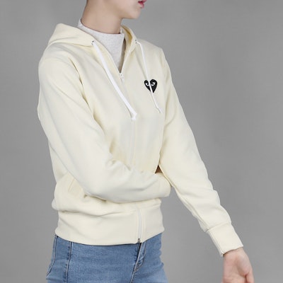 (Women) CDG Play Black Heart Logo Zip-Up Hoodie Women’s Off-White by Comme des Garçons. AZ-T253-051-3 Cheap (Women) CDG Play Black Heart Logo Zip-Up Hoodie Women’s Off-White by Comme des Garçons. AZ-T253-051-3