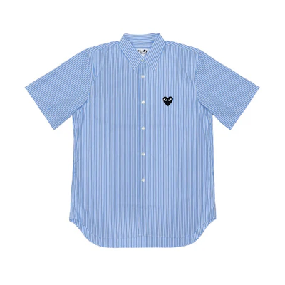 (Women) CDG Play CDG Striped Short Sleeve Shirt Blue. AZ-B021-051-1
