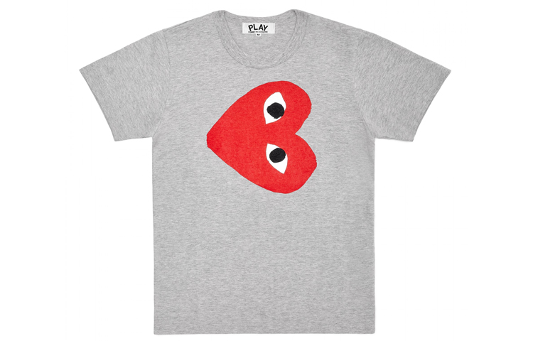 (Women) CDG Play Grey T-Shirt with Large Red Heart Print for Women. AZ-T263-051