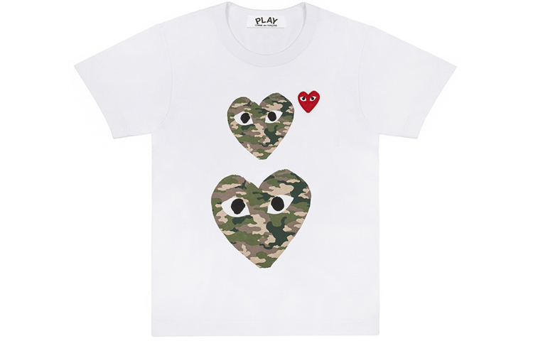 (Women) CDG Play Heart Camo T-Shirt White AZT245